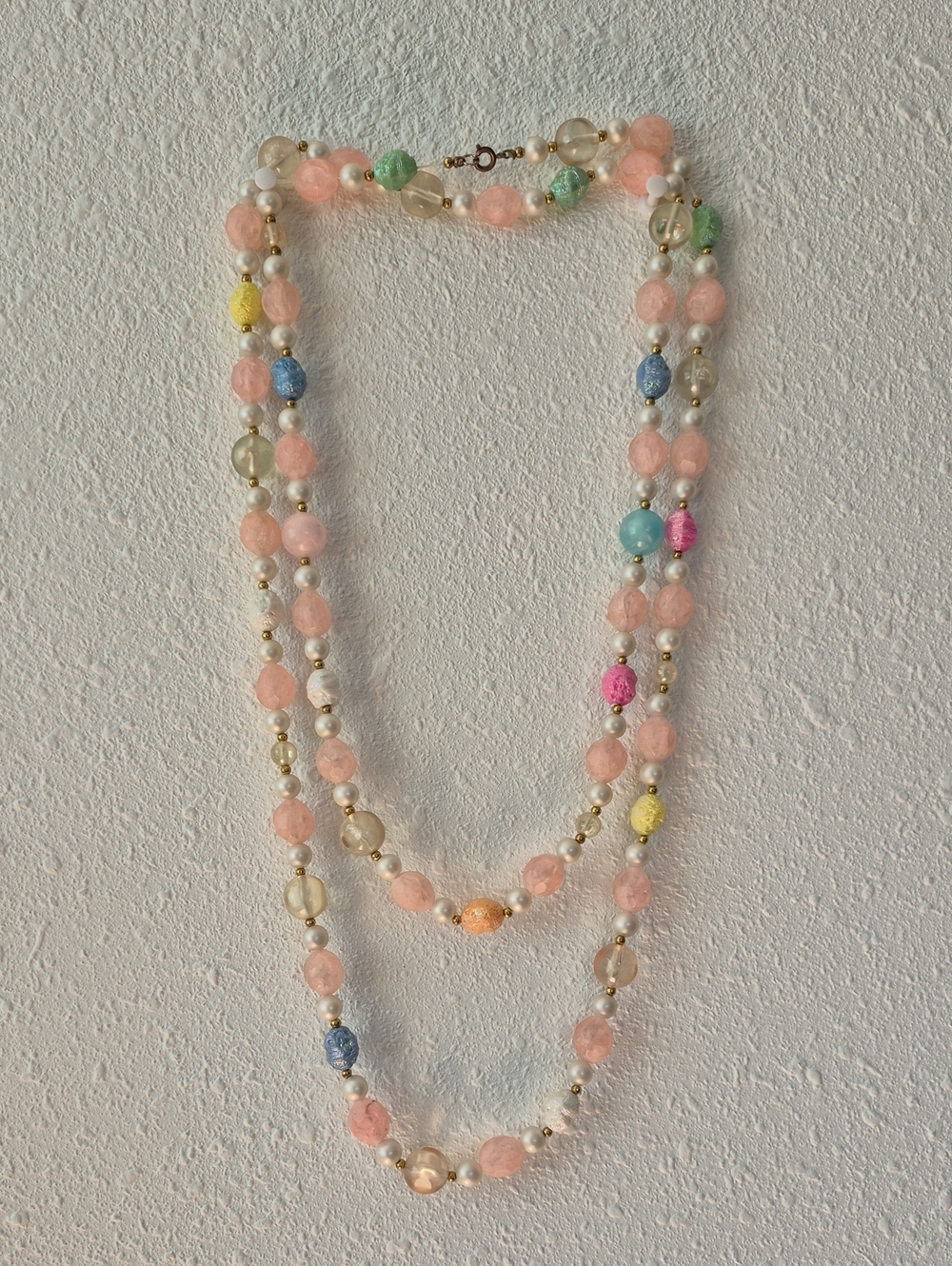 Multi-Color Beaded Layered Necklace - Pink & Pastel Accents